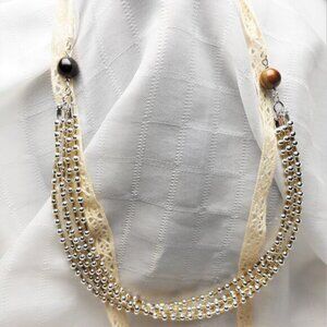 Handmade ribbon necklace with 3mm glass and metal beads